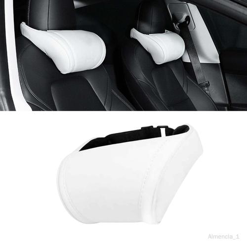 Almencla Coussin d'appui-tête d'oreiller de cou de siège de voiture,  coussin doux protecteur adapté pour Tesla 3/Y/x/S bande réglable facile à  Blanc