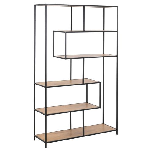 Bibliothèque Sireine En Mdf Et Métal Avec 6 Niches De Rangement - Noir Et Beige