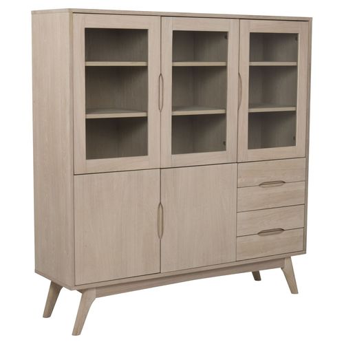 Vitrine En Mdf Avec 3 Portes Vitrées, 2 Portes Pleines Et 4 Tiroirs - Beige