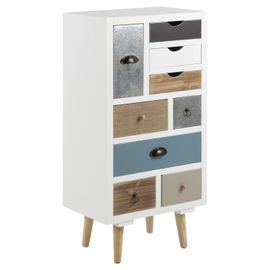 Commode En Mdf 9 Tiroirs Multicouleur - H.28cm - Blanc