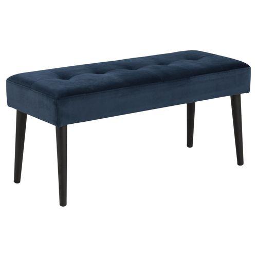 Banc 2 Places Bella En Métal Et Tissus Effet Velours - Bleu Et Noir