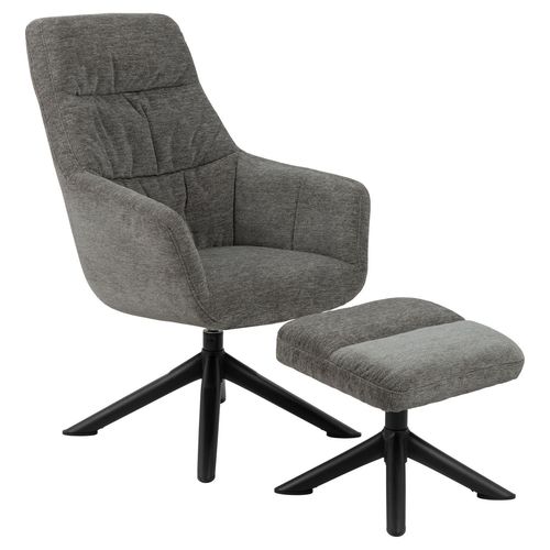 Fauteuil De Salon Avec Accoudoirs Et Repose-Pieds - Gris Et Noir