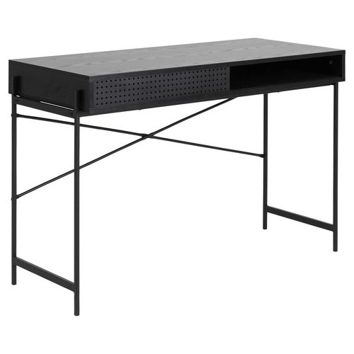 Bureau Aria En Mdf Et Métal Avec 1compartiment Ouvert Et 1 Porte Coulissante - Noir