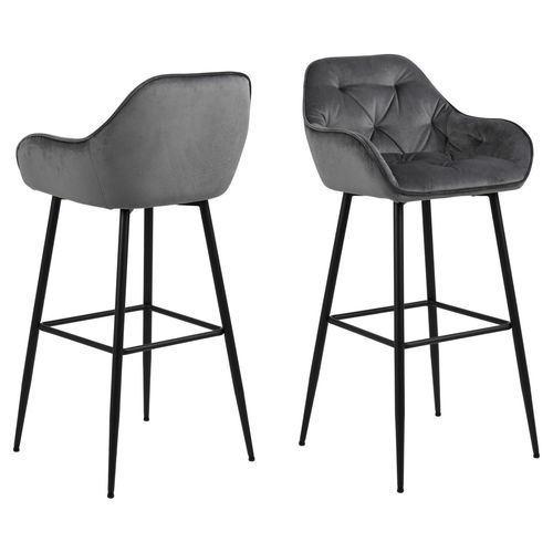 Lot De 2 Tabourets De Bar Florie En Tissu Et Métal - Gris