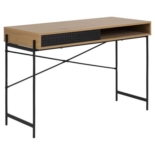 Bureau Aria En Mdf Et Métal Avec 1compartiment Ouvert Et 1 Porte Coulissante - Marron Et Noir