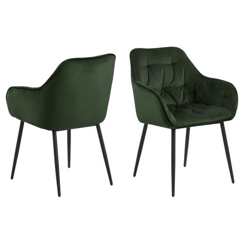 Lot De 2 Chaises De Salle À Manger Florie Avec Accoudoirs Effet Velours - Vert Sapin Et Noir
