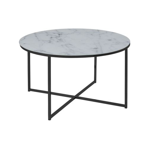 Table Basse Alysé Ronde En Verre Effet Marbre - Diam. 80 Cm - Blanc Et Noir