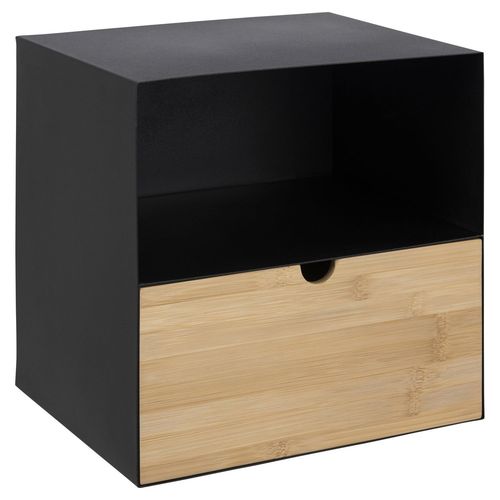 Table De Chevet Juliette À Suspendre En Bambou Et Métal Avec 1 Tiroir - Noir Et Beige