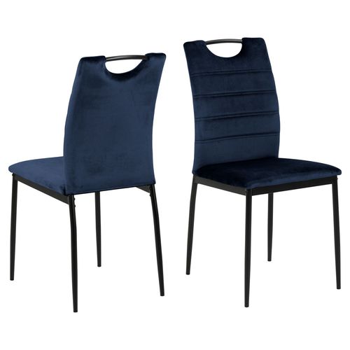 Lot De 4 Chaises De Salle À Manger Effet Velours Et Métal - Bleu