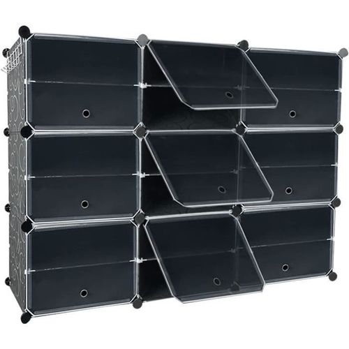 Étagère À Chaussures 3 X 6 Niveaux Diy - Avec Porte & Protection Anti-Renversement - En Plastique Pp Pour Couloir Entrée