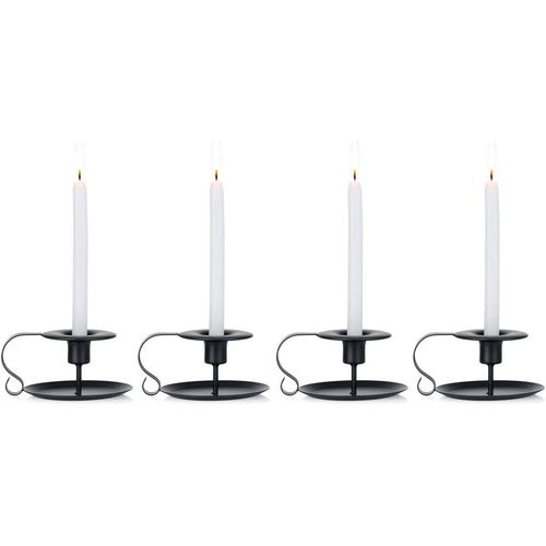 Bougeoir 4 Pcs, Chandelier Vintage en Fer Forge,avec Poignée et Plateau Retro Candélabres Decoration Table our Saint Valentin De Noël Halloween Mariage Cérémonie Anniversaire