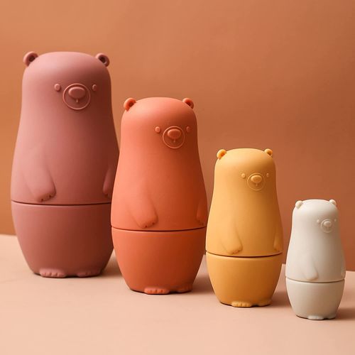 Matriochka En Silicone Poupées Russes Empiler Des Jouets Gigognes Ours Fait Pour Le Souvenir Des Vacances De Noël Cadeau(Rouge)