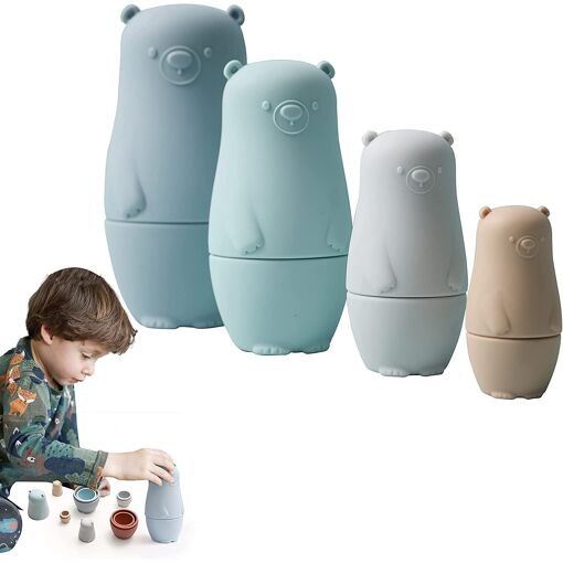 Home Poupées Gigognes Matriochka Silicone Dessin Animé Mignon Animaux Russe Empilable Poupees Enfants Jouet Cadeau Bleu