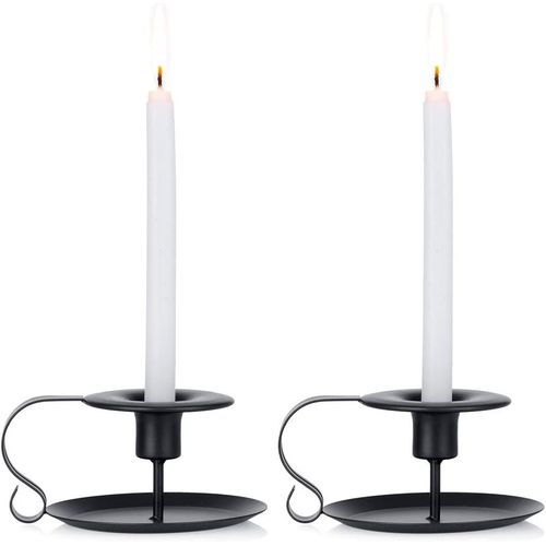 Bougeoir 2 Pcs, Chandelier Vintage en Fer Forge,avec Poignée et Plateau Retro Candélabres Decoration Table our Saint Valentin De Noël Halloween Mariage Cérémonie Anniversaire