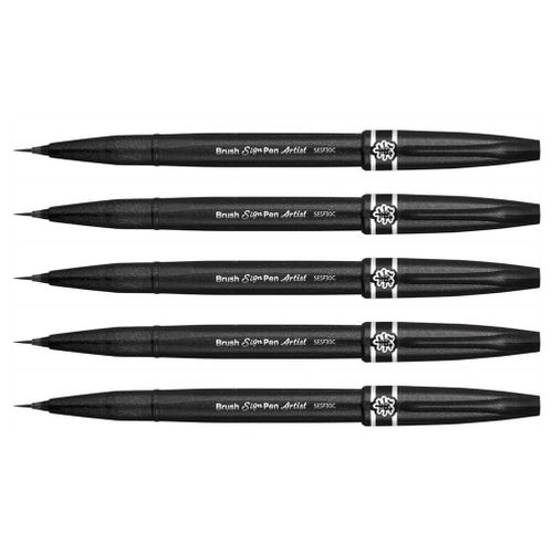 Pentel Arts Lot De 5 Stylos Feutre Sign Pen Artist Pointe Pinceau Extra Fine Noir
