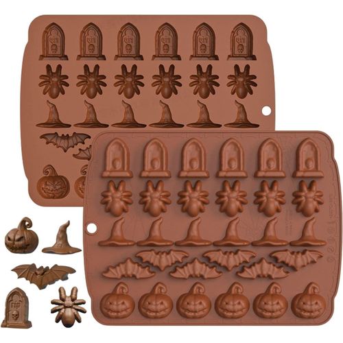Moule À Chocolat D'halloween ¿ 1 Pcs 30 Cavités En Silicone Moule À Fondant En Forme De Citrouille, Chauve-Souris, Chapeau De Sorcière, Araignée, Pierre Tombale Pour Halloween