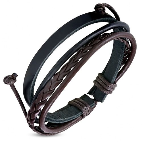Zense - Bracelet Homme Mode En Cuir Et Avec Cordes Noires Et Marrons Zb0074