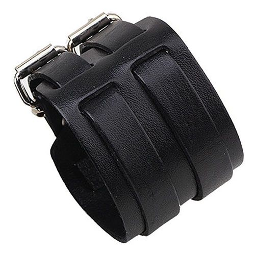 Zense - Bracelet De Force Noir En Cuir Pour Homme Avec Double Lanières Zb0265