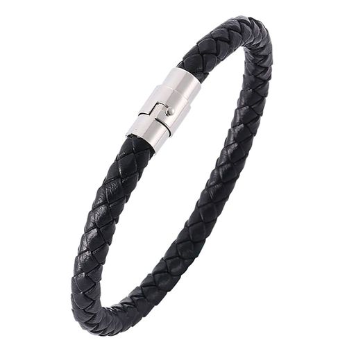 Zense - Bracelet En Cuir Tressé Pour Homme De Couleur Noire Zb0256