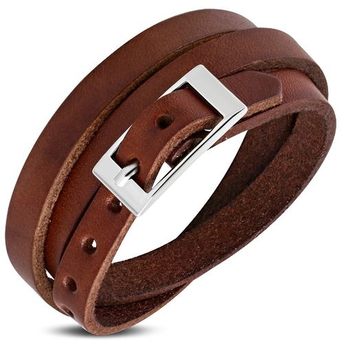 Zense - Bracelet Homme En Cuir Véritable Marron Triple Enroulement Zb0253