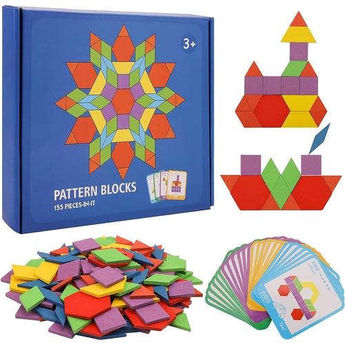 Jouets Montessori 155 Formes Puzzles Géométriques Et 24 Cartes De Conception Pour Enfants Adaptées Aux Enfants De 3 4 5 6 7 Ans