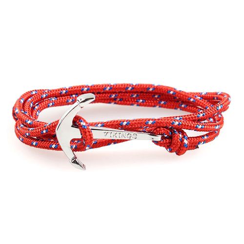 Zense - Bracelet Cordon Rouge Orangé Ancre Marine Ajustable Zb0346