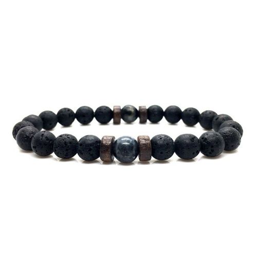 Zense - Bracelet Ajustable Homme Perles Noires Lisses Magma Et Onyx Zb0342