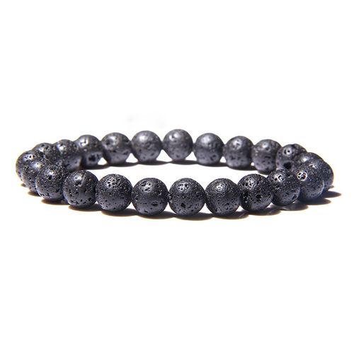 Zense - Bracelet Ajustable Homme Perles Noires En Lave Volcanique Zb0341