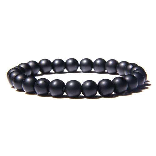 Zense - Bracelet Ajustable Homme Perles Noires Lisses En Lave Naturelle Zb0340