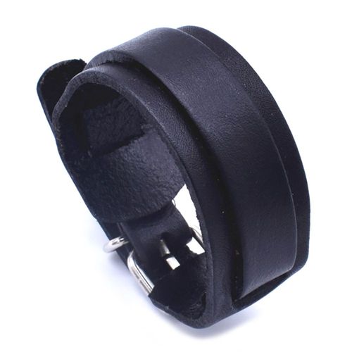 Zense - Bracelet De Force Pour Homme En Cuir Ajustable Noir Zb0336