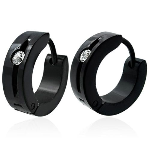 Zense - Boucles D'oreilles Homme En Acier Noir Et Diamant Cz Ze0005