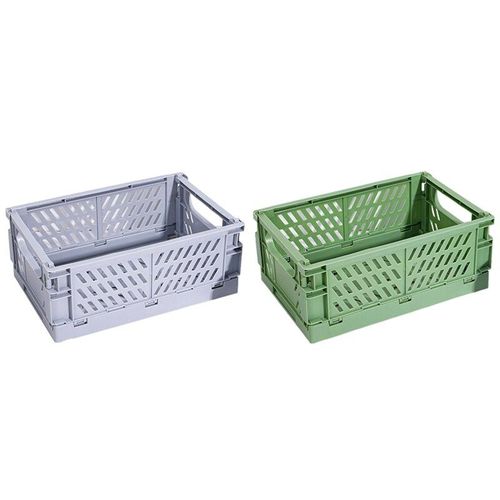 Boîte de rangement pliable en plastique, panier de rangement utilitaire, conteneur cosmétique vert et gris