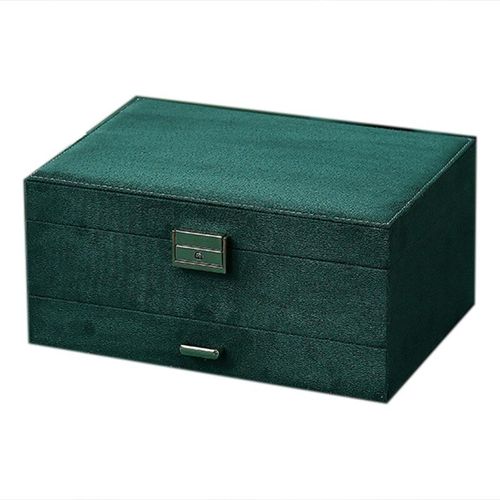 Boîte à bijoux Vintage en flanelle à trois couches, nouvelle boîte de rangement pour boucles d'oreilles, bagues, colliers, vert foncé