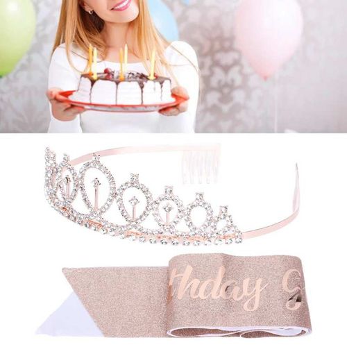 Ceinture De Diadème En Or Rose Pour Fille, Avec Des Strass Scintillants, Couronne, Kit De Fête, Nouvelle Collection