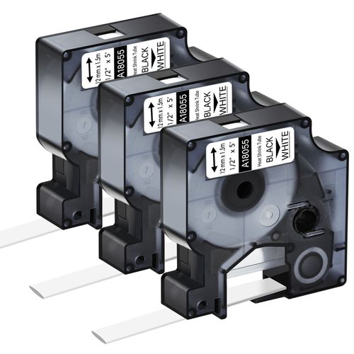 Rubans D'étiquettes Thermorétractables Pour Dymo,Tube,Compatible,18055,18051,18053,18054,18056,18057,4200,5000,5200,12mm,3pk - Type Black On White-24mm
