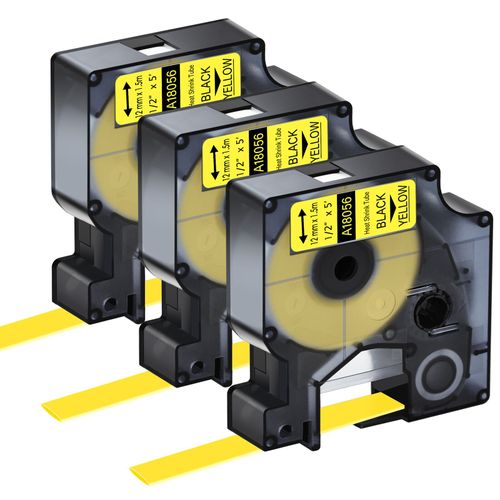 Rubans D'étiquettes Thermorétractables Pour Dymo,Tube,Compatible,18055,18051,18053,18054,18056,18057,4200,5000,5200,12mm,3pk - Type Black On Yellow-6mm