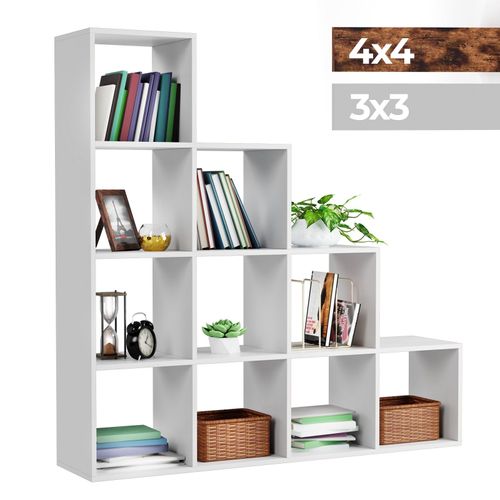 Miadomodo® Étagère D'escalier - 10 Compartiments, Robuste, 129,5x29x129,5 Cm, En Blanc - Meuble De Rangement, Bibliothèque