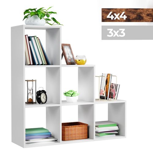 Miadomodo - Étagère De Rangement - Séparateur De Pièce - Blanc - 6 Compartiments - Pour Le Salon - Stable - Autoportant - Étagère À Marches - Bibliothèque - Étagère Debout