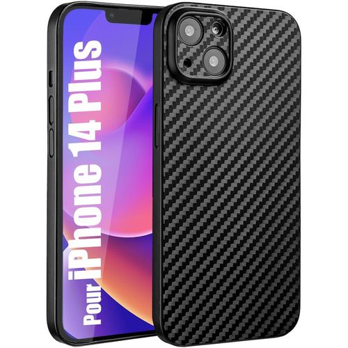 Coque Silicone Iphone 14 Plus Motif Fibre De Carbone Antichoc - Noir