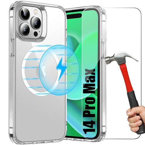 Coque Silicone Iphone 14 Pro Max Avec Anneau Magnetique + 2 Verres Trempes Transparents