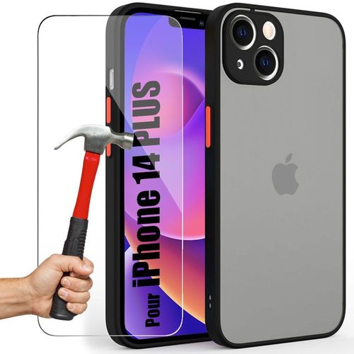 Coque Iphone 14 Plus Silicone Antichoc Noir + 2 Verres Trempes Protection