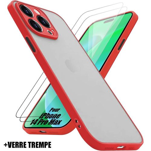 Coque Pour Iphone 14 Pro Max Silicone Mat Rouge + 2 Verres Trempes