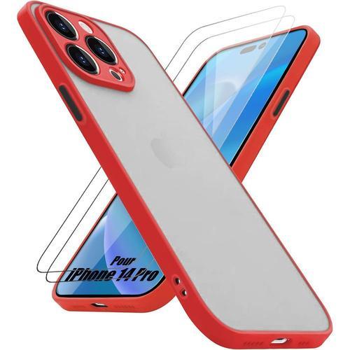 Coque Iphone 14 Pro Silicone Antichoc Rouge + 2 Verres Trempes Protection