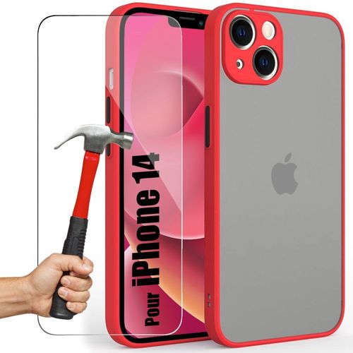 Coque Pour Iphone 14 Protection Ultra Fine Silicone Rouge + 2 Verres Trempes