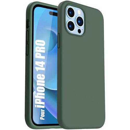 Coque Silicone Pour Iphone 14 Pro Vert Nuit Mat Antichoc