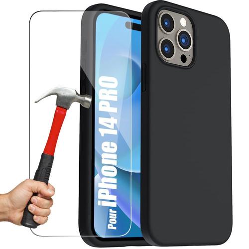 Coque Pour Iphone 14 Pro Noir + 2 Verres Trempes Protection D'ecran