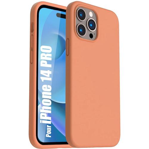 Coque Silicone Pour Iphone 14 Pro, Ultra Slim Leger Orange
