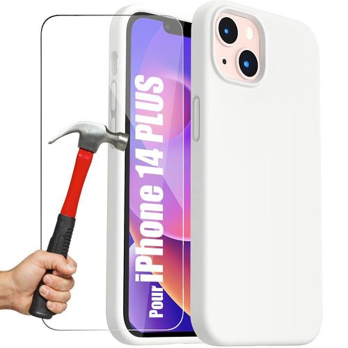 Coque Silicone Pour Iphone 14 Plus Protection Blanc + 2 Verres Trempes