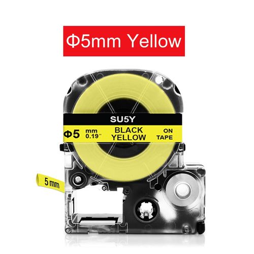 Tube thermorétractable SU5S SU5Y pour Epson LK-4WBA5 LK-4YBA5 SU3W SU3Y SU11S SU11Y 3.5/5/11mm Bande pour Epson LW-300 LW-400 Étiqueteuse - Type 5mm Yellow