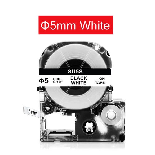 Tube thermorétractable SU5S SU5Y pour Epson LK-4WBA5 LK-4YBA5 SU3W SU3Y SU11S SU11Y 3.5/5/11mm Bande pour Epson LW-300 LW-400 Étiqueteuse - Type 5mm White